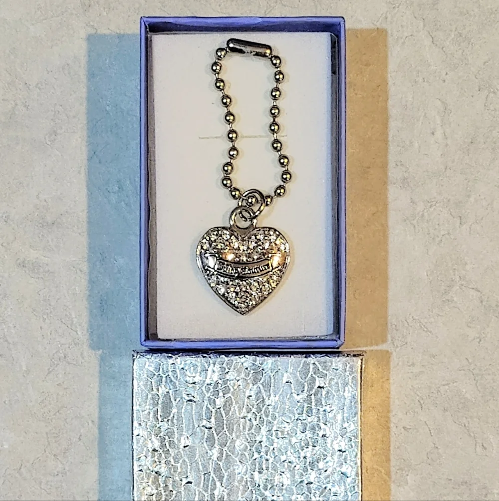 JUICY COUTURE SILVER HEART CHARM WITH RHINESTONES HANGBAG CHARM / KEYCHAIN - Picture 4 of 8